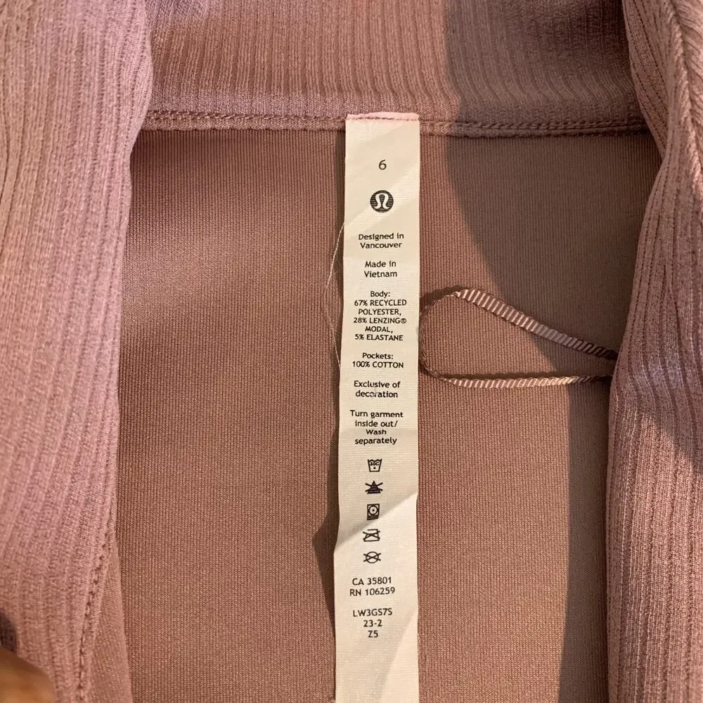 Lululemon Wrap Womens 6 Mauve Ribbed Softstreme Belted Open Front Cardigan